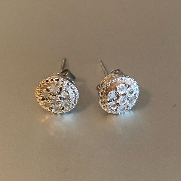 Diamond Round Halo Earrings, Sterling Silver Stamped 925, (1/10 ct. t.w.) - Picture 4 of 10